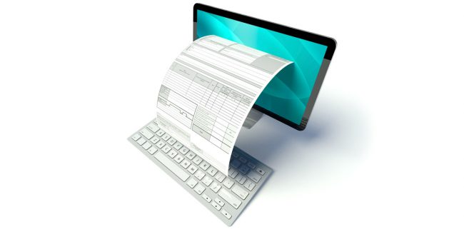 Automatisierung-Fakturierung-Projektbeispiel: Desktop computer screen, tax form or invoice;